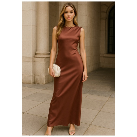 Rumer Dresses & Skirts - RUMER x FREE PEOPLE Kimberly Sleeveless Sheath Maxi Dress Mocha Brown Small NWT